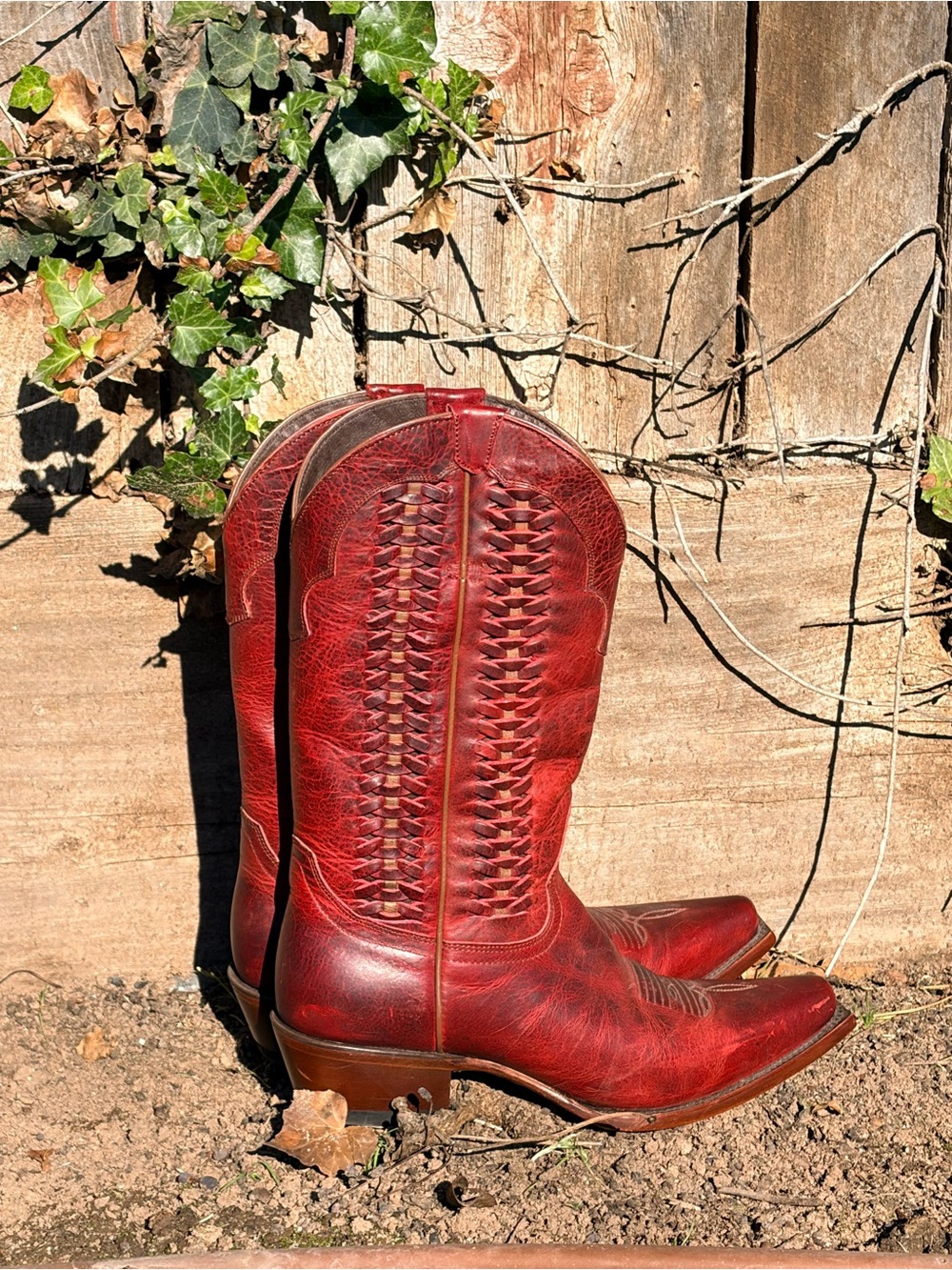 shyanne dark red leather woven western cowboy boots snip toe women’s size 8.5 - Picture 6 of 16
